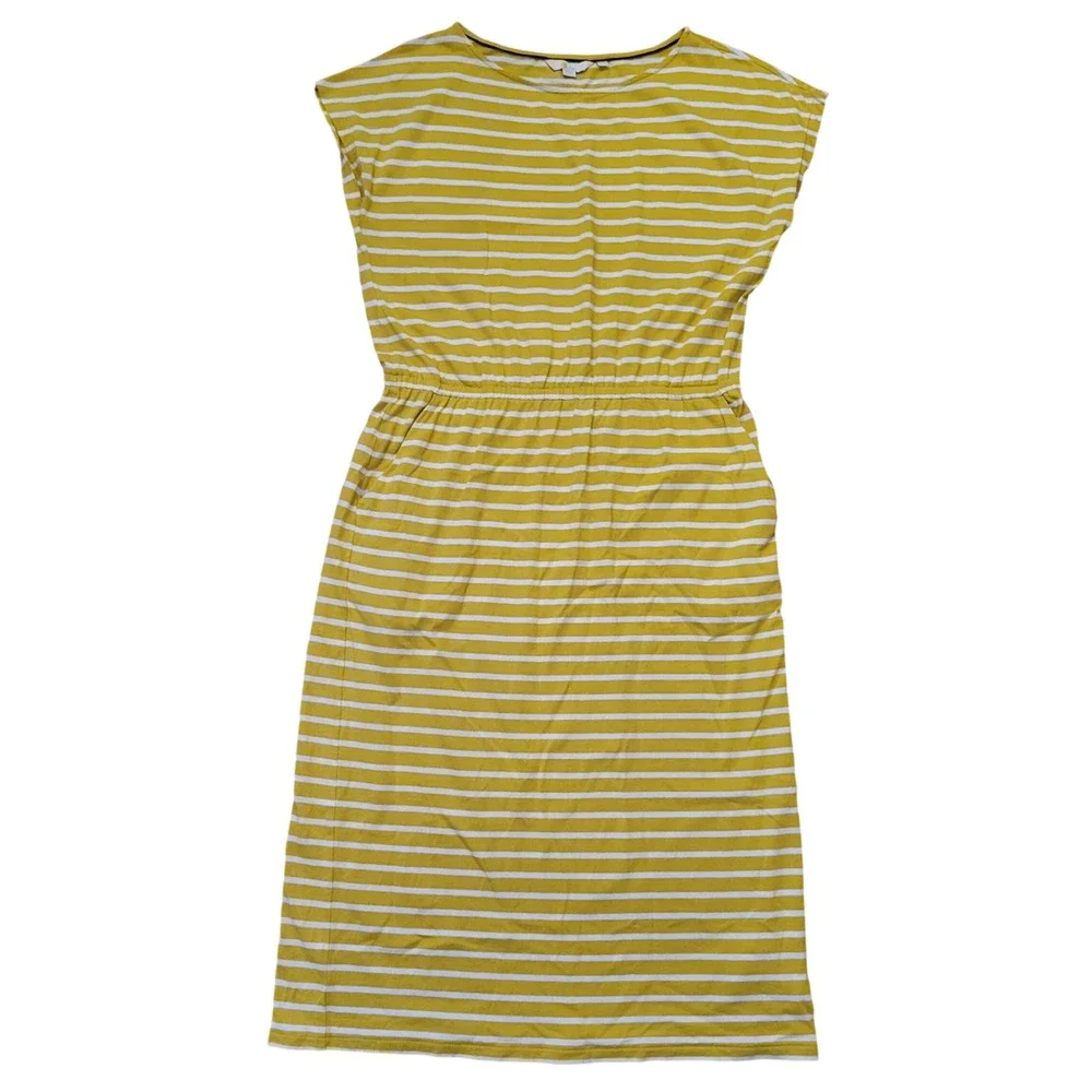 Boden 12R T Shirt Dress Yellow White Stripe Pockets Midi Jersey J0873 ODILE